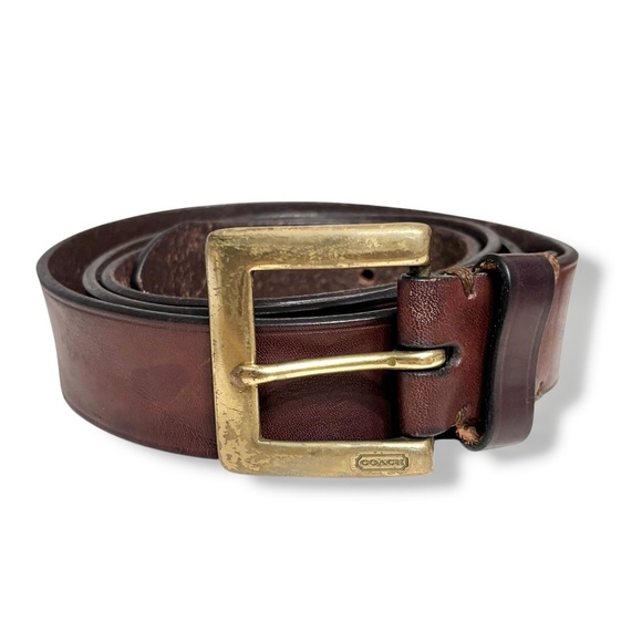 COACH Dark Brown Leather Belt Square Solid Brass Buckle Size 42” VINTAGE - Picture 1 of 7